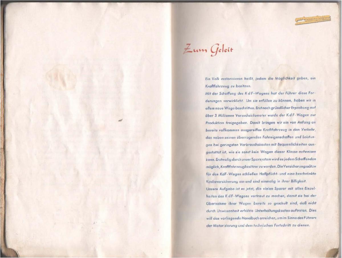 VW Beetle 1939 Garbus owners manual Handbuch / page 4