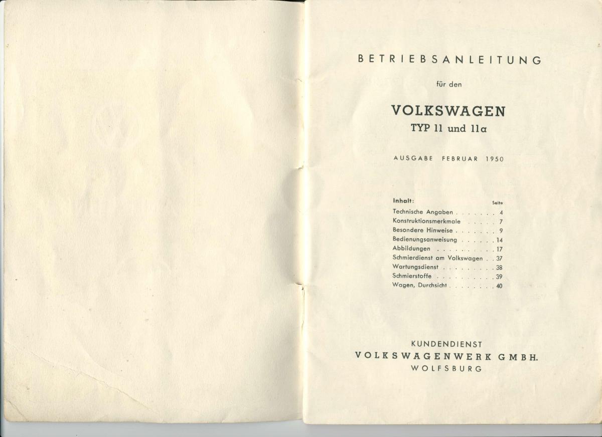 VW Beetle 1950 Garbus owners manual Handbuch / page 2