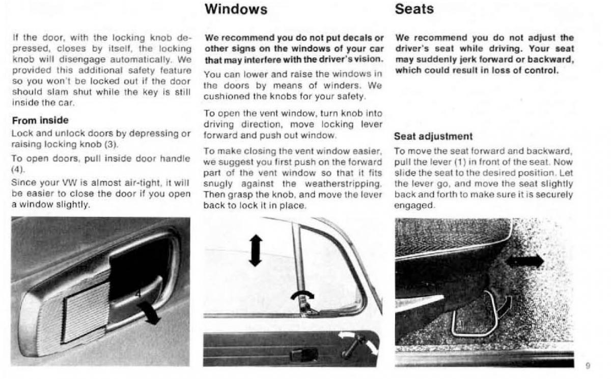 VW Beetle 1977 Garbus owners manual / page 11