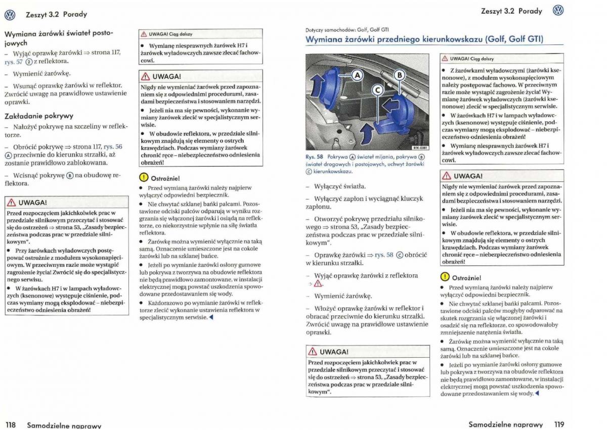 VW Golf V 5 Rabbit instrukcja obslugi / page 216