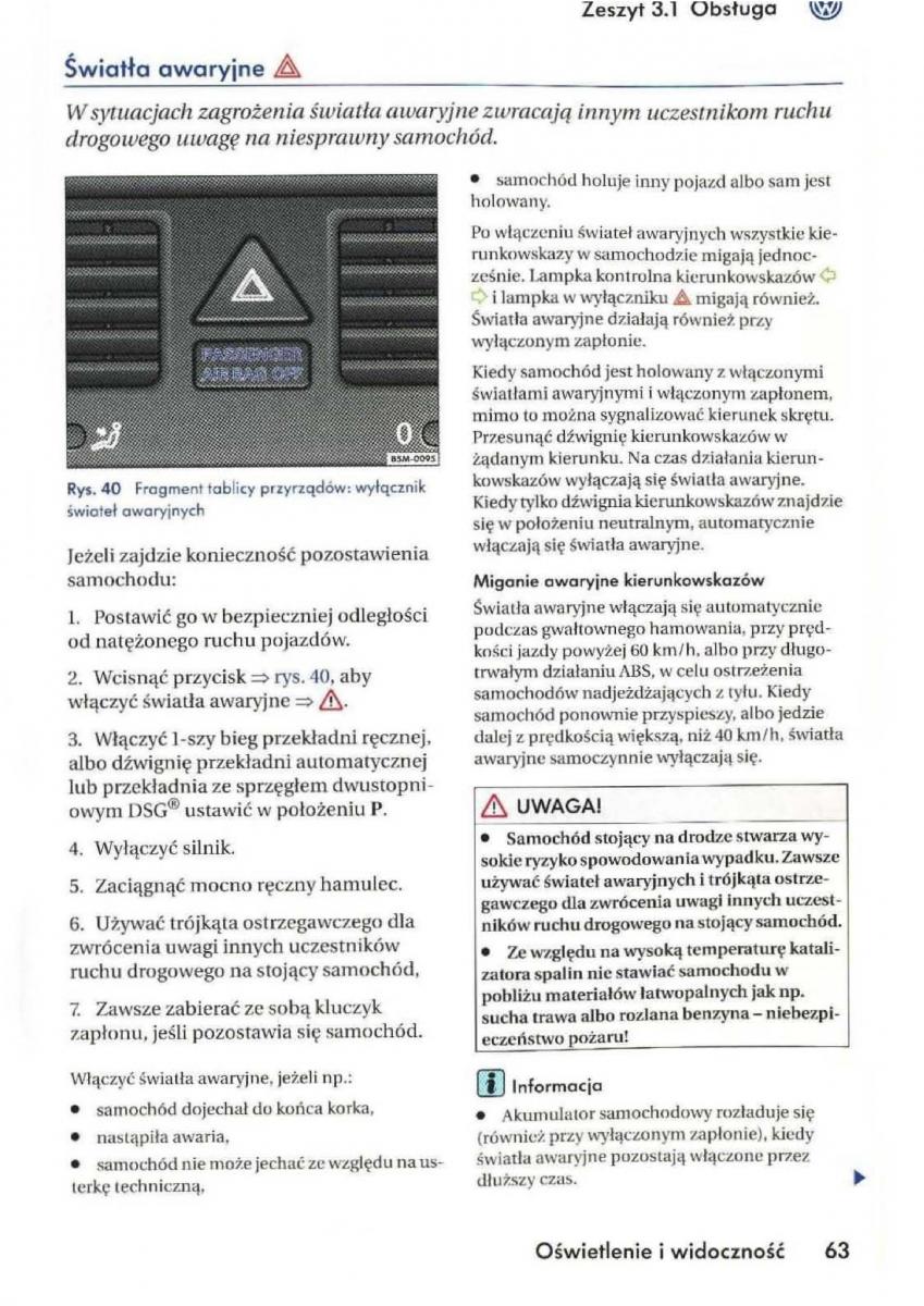 VW Golf V 5 Rabbit instrukcja obslugi page 65 pdf
