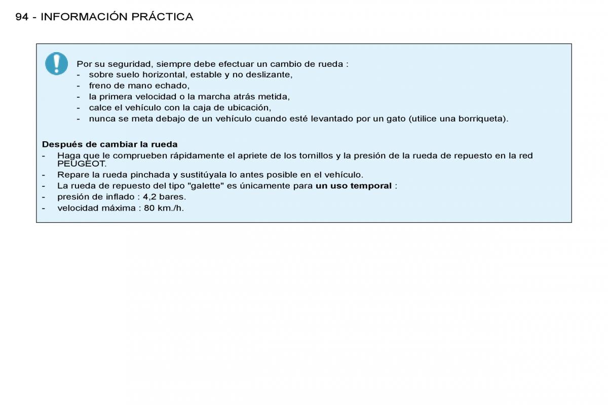 Peugeot 206 SW manual del propietario / page 100