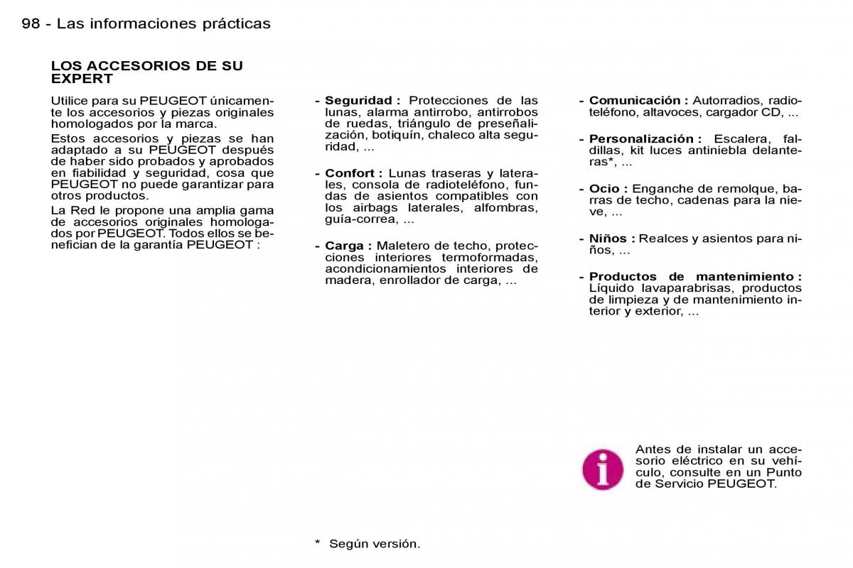 Peugeot Expert I 1 manual del propietario / page 103