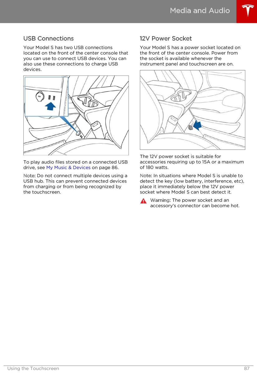 Tesla S owners manual / page 87