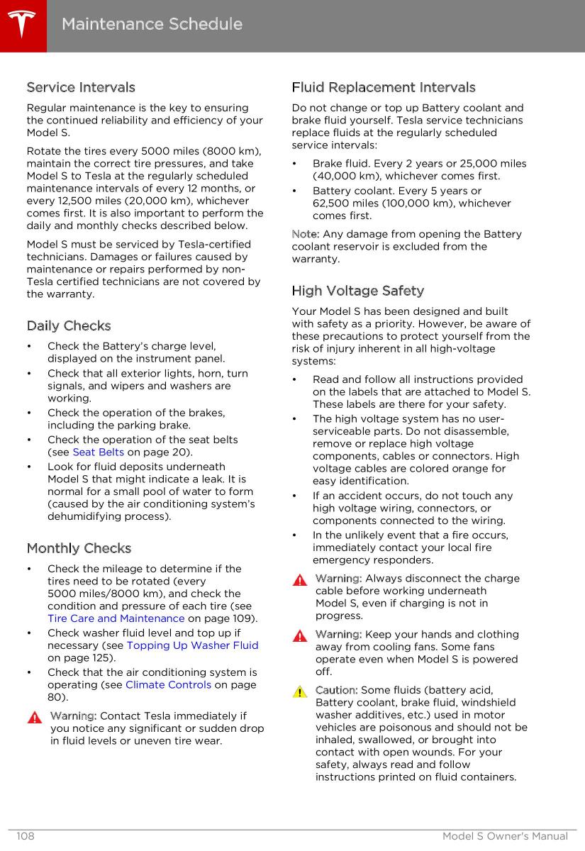 Tesla S owners manual / page 108