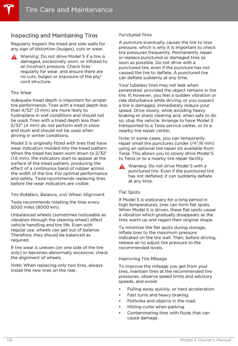 Tesla S owners manual / page 110