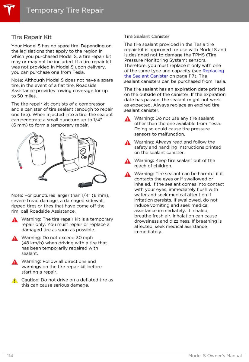 Tesla S owners manual / page 114