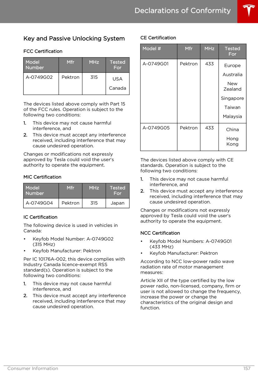 Tesla S owners manual / page 157