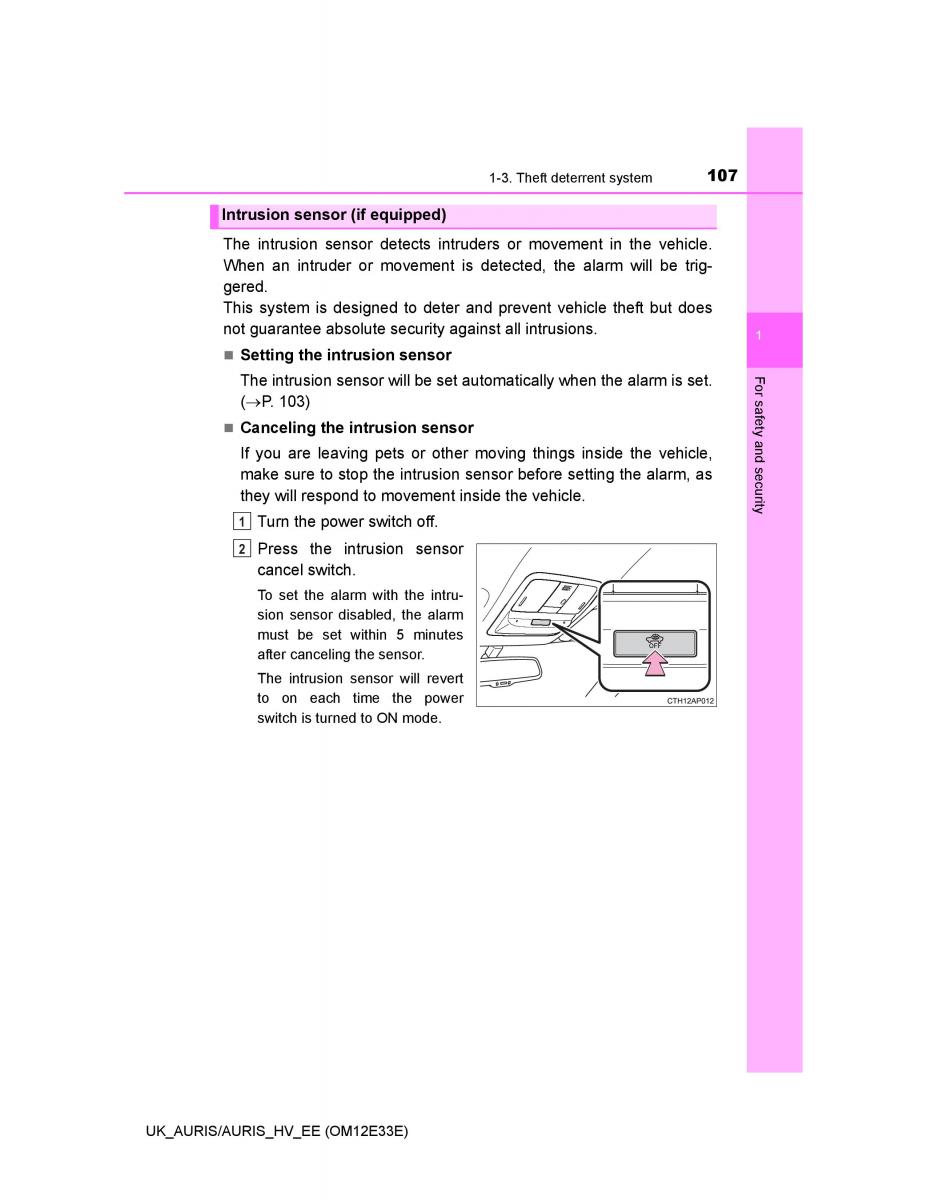Toyota Auris II 2 owners manual / page 107