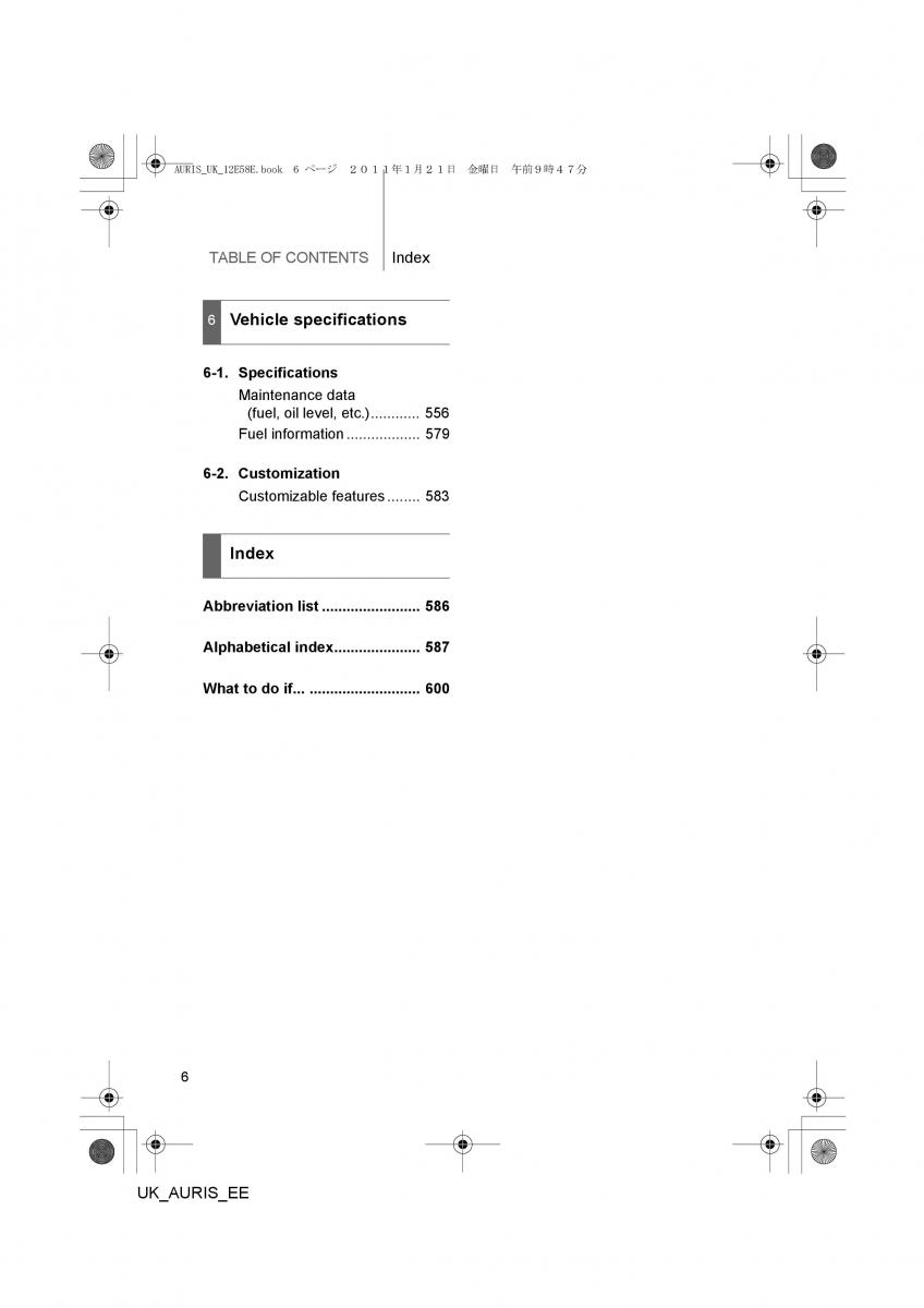 Toyota Auris I 1 owners manual / page 6