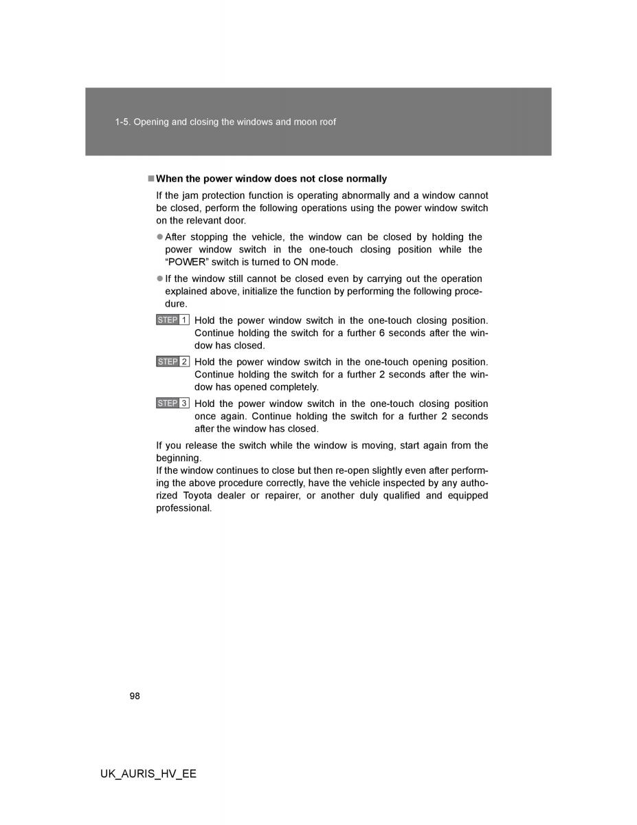 Toyota Auris Hybrid I 1 owners manual / page 98