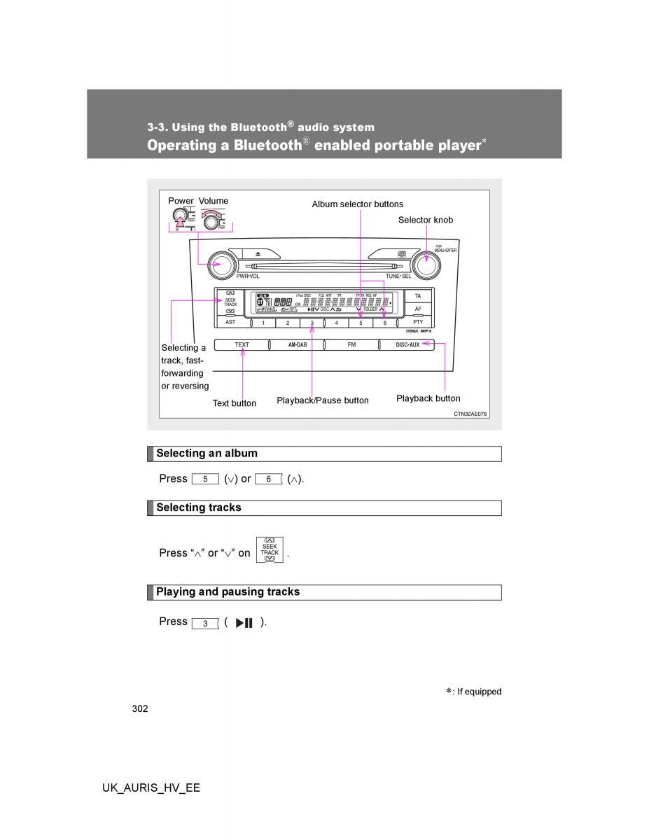 Toyota Auris Hybrid I 1 owners manual / page 302