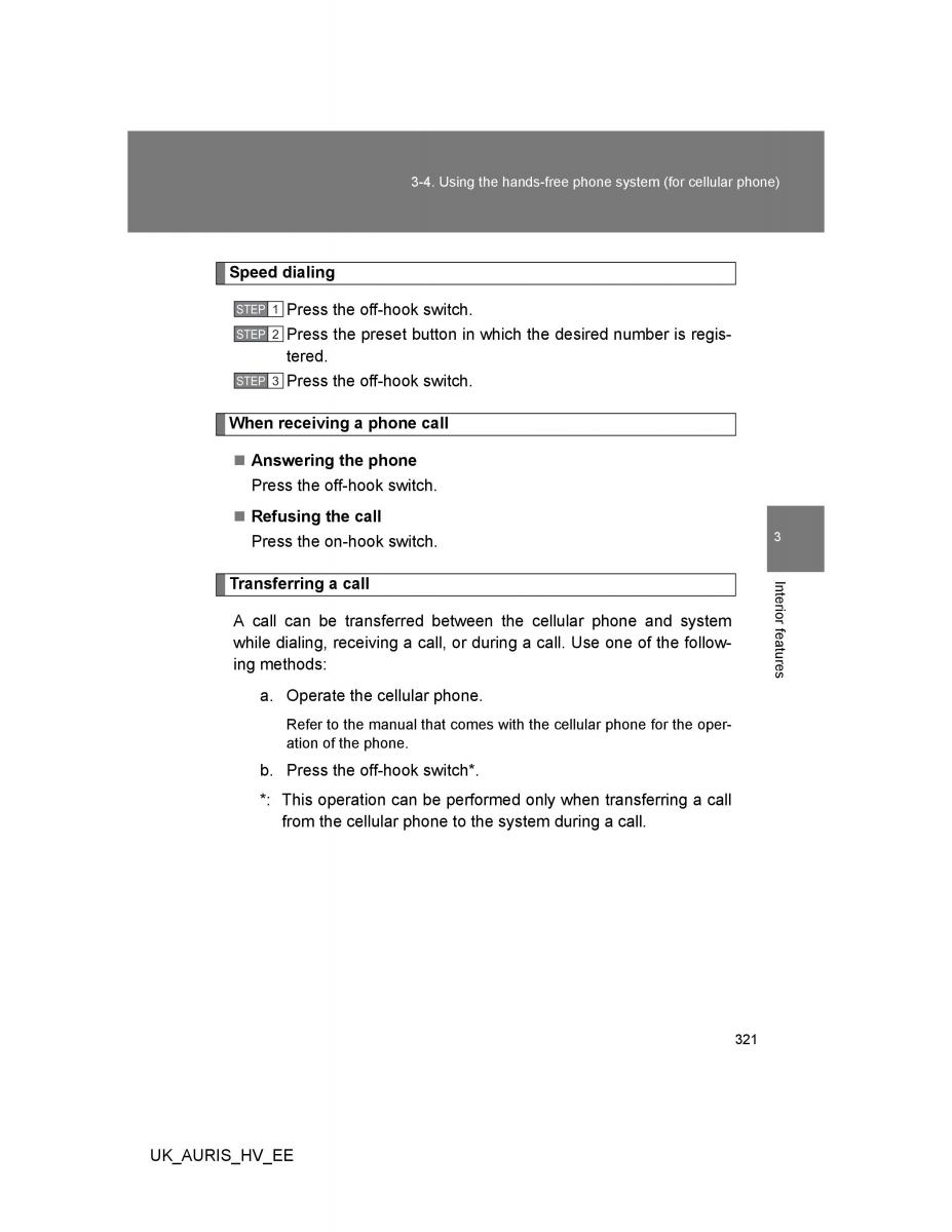 Toyota Auris Hybrid I 1 owners manual / page 321