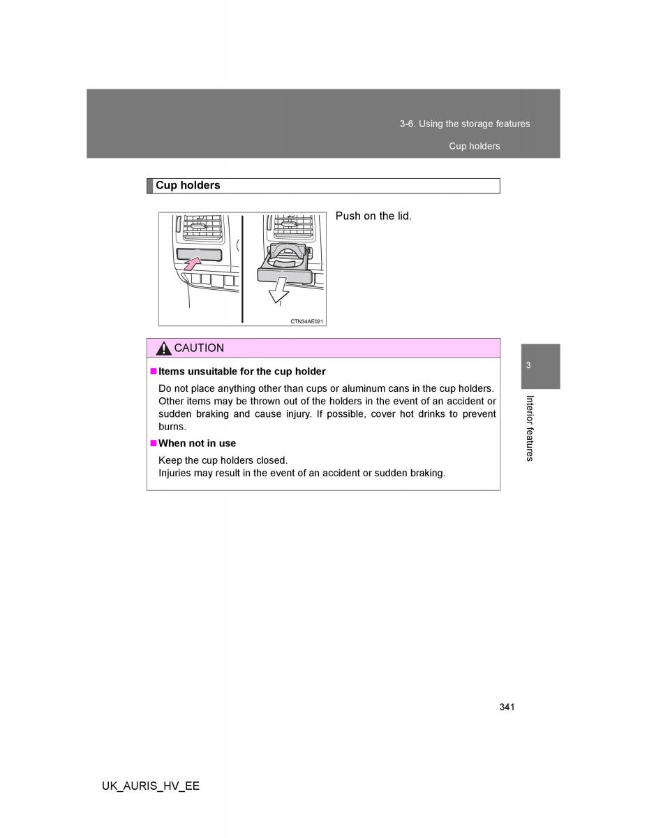 Toyota Auris Hybrid I 1 owners manual / page 341
