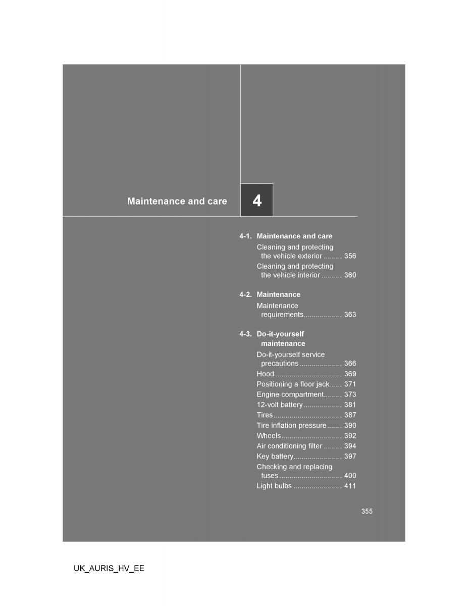 Toyota Auris Hybrid I 1 owners manual / page 355