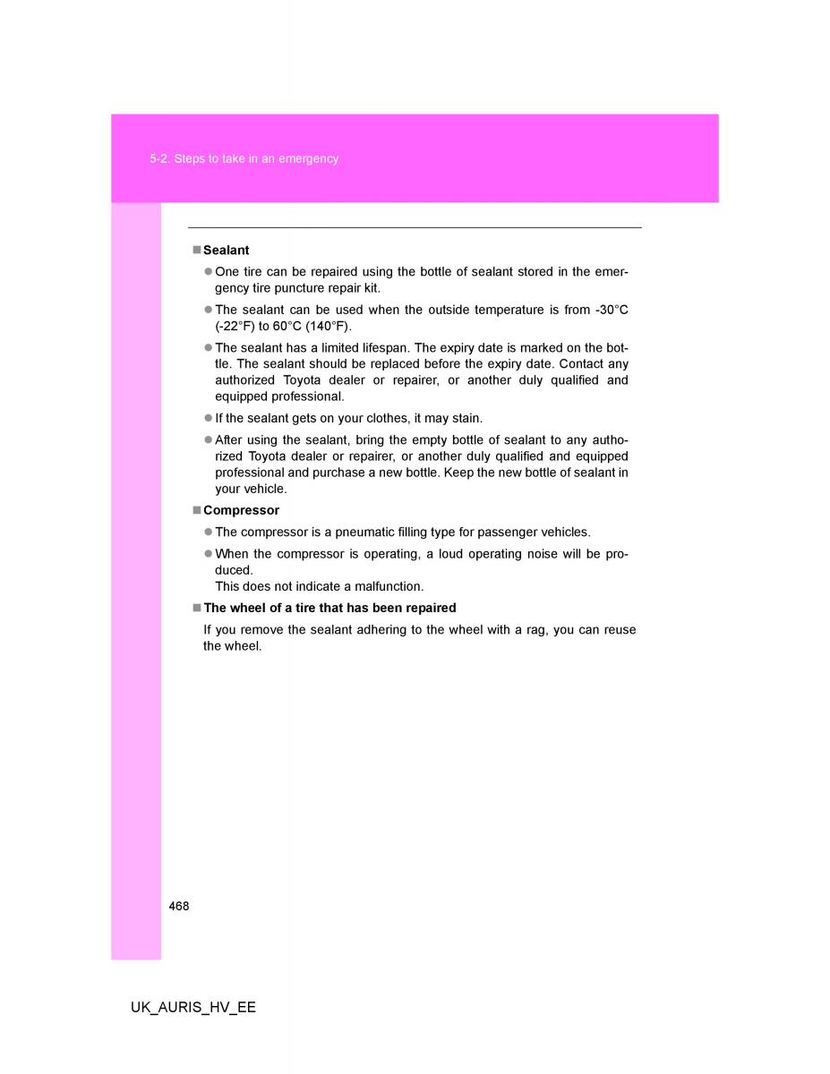 Toyota Auris Hybrid I 1 owners manual / page 468