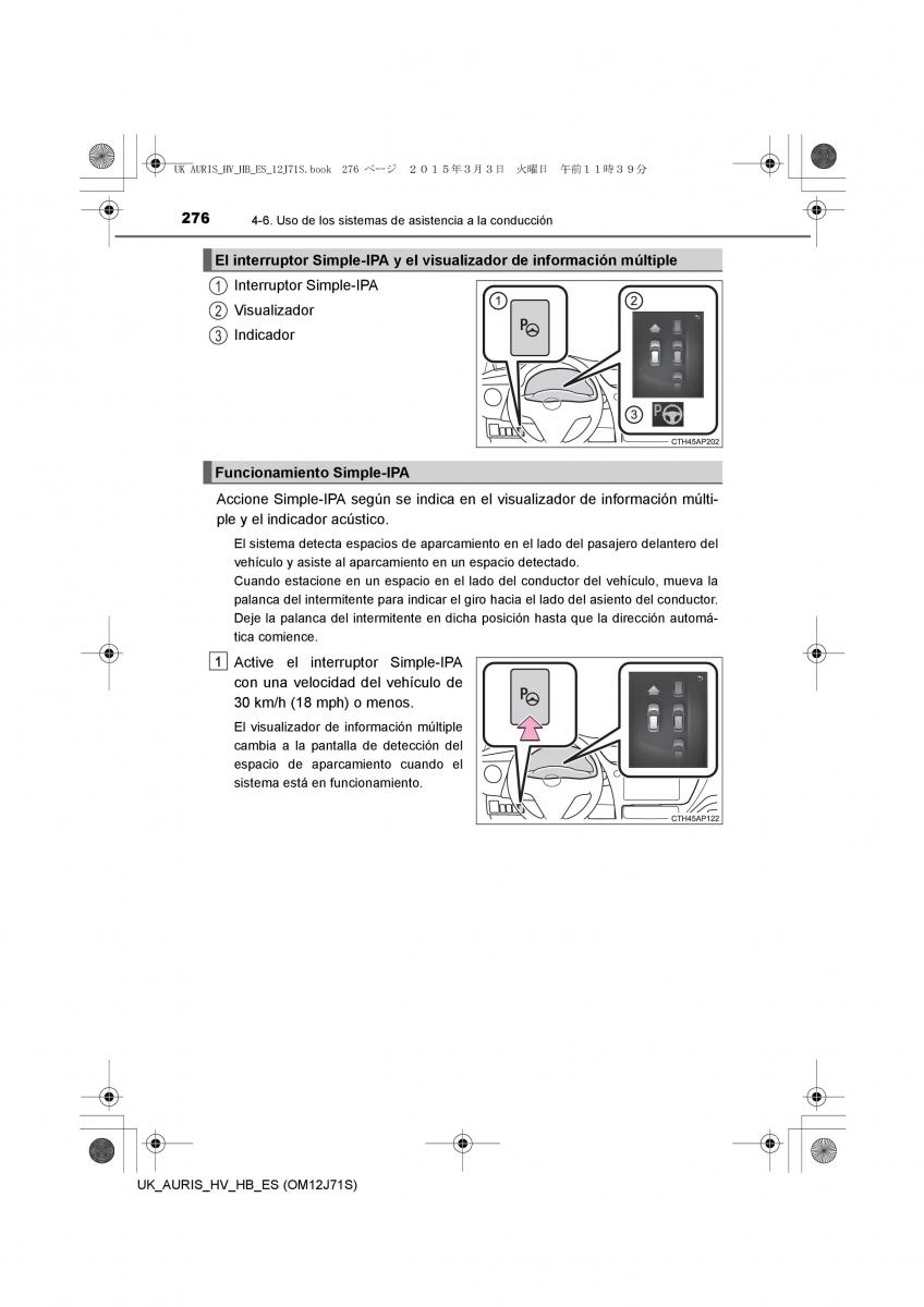 Toyota Auris Hybrid II 2 manual del propietario / page 276