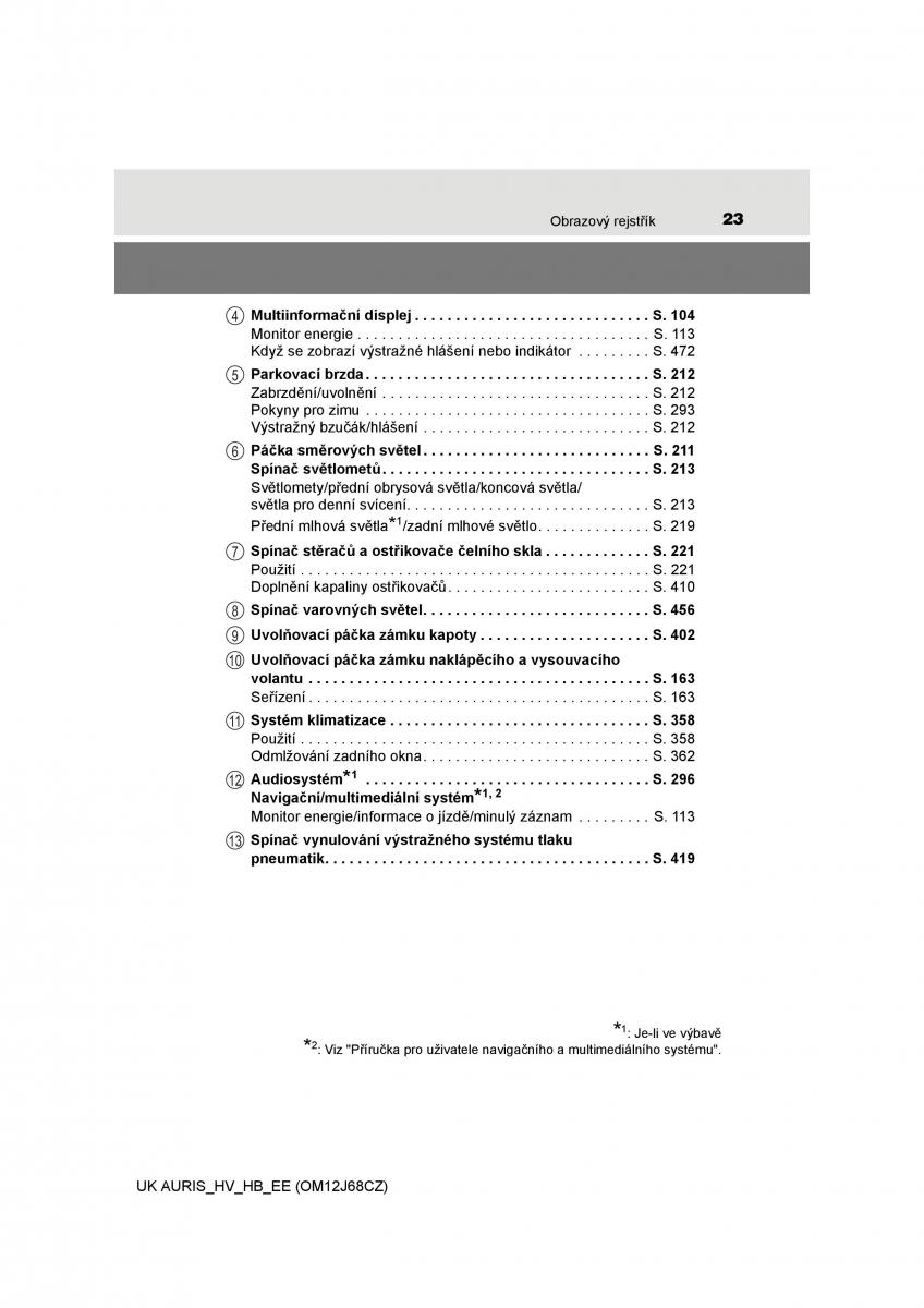 Toyota Auris Hybrid II 2 navod k obsludze / page 23