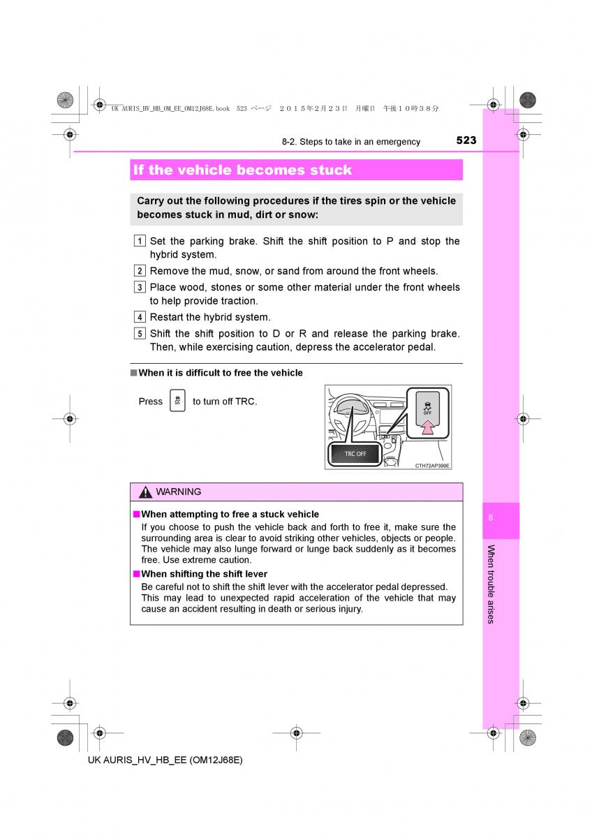 Toyota Auris Hybrid II 2 owners manual / page 523