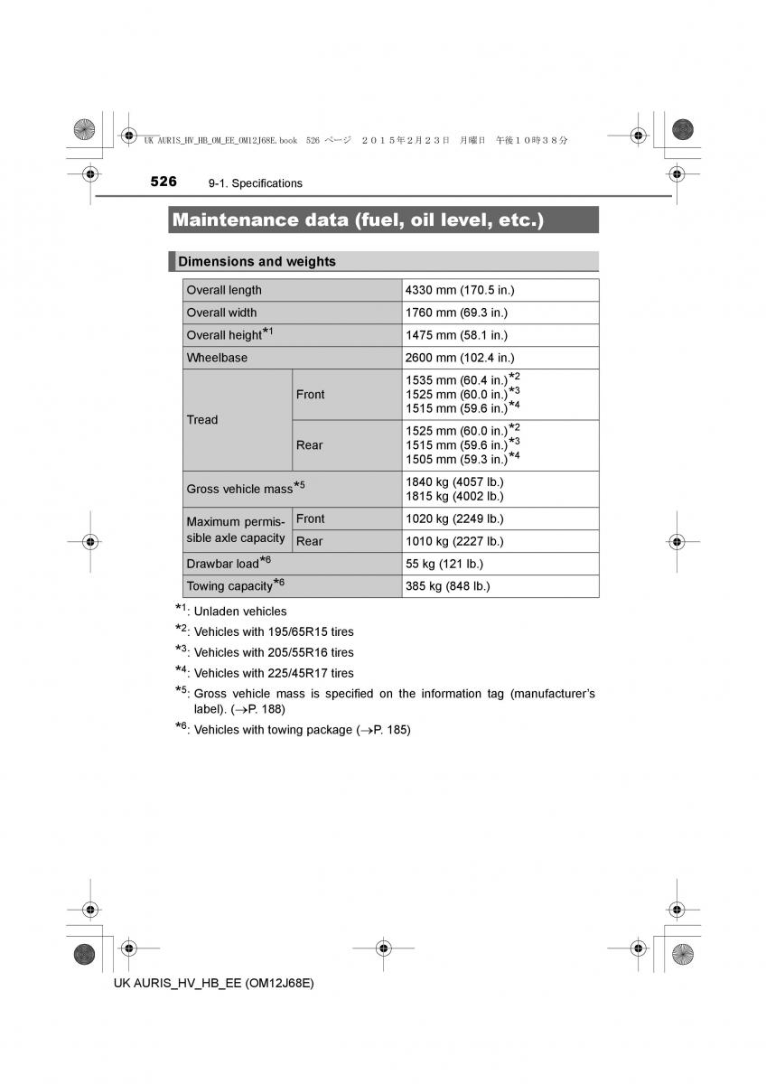 Toyota Auris Hybrid II 2 owners manual / page 526