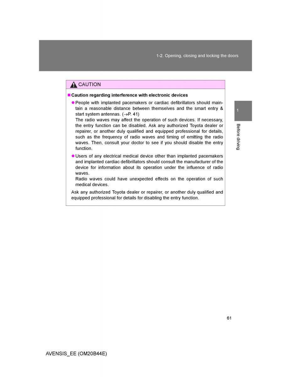 Toyota Avensis III 3 owners manual / page 61