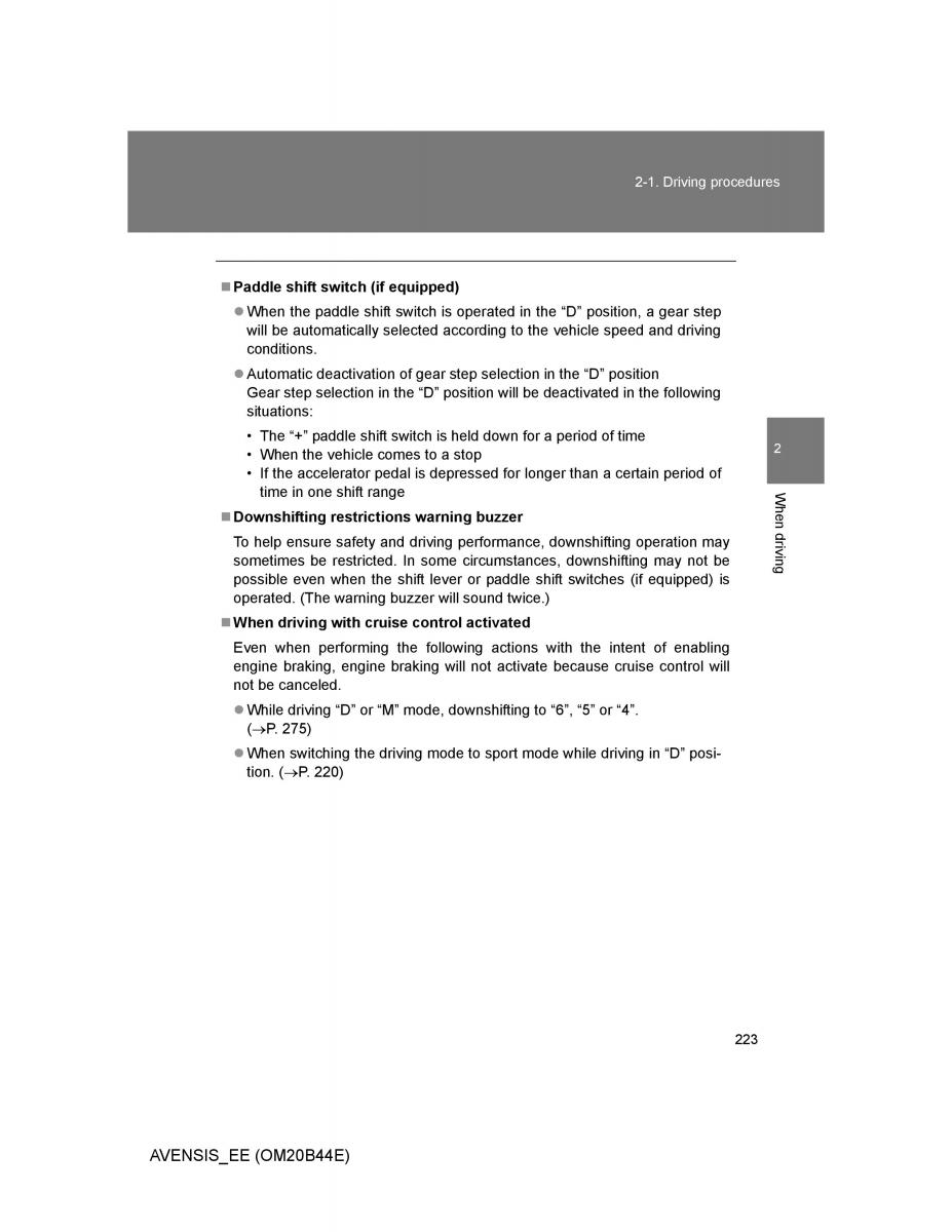 Toyota Avensis III 3 owners manual / page 223