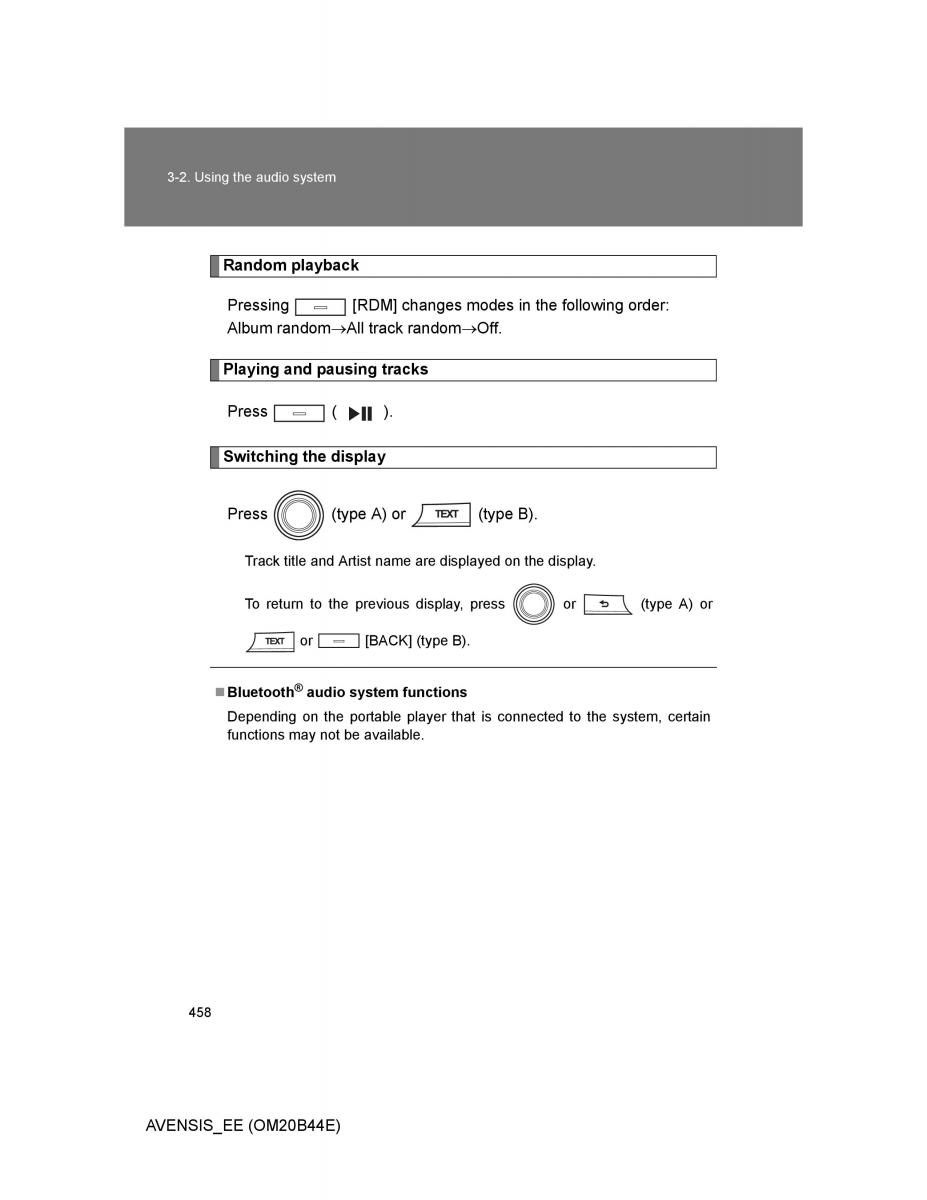Toyota Avensis III 3 owners manual / page 458