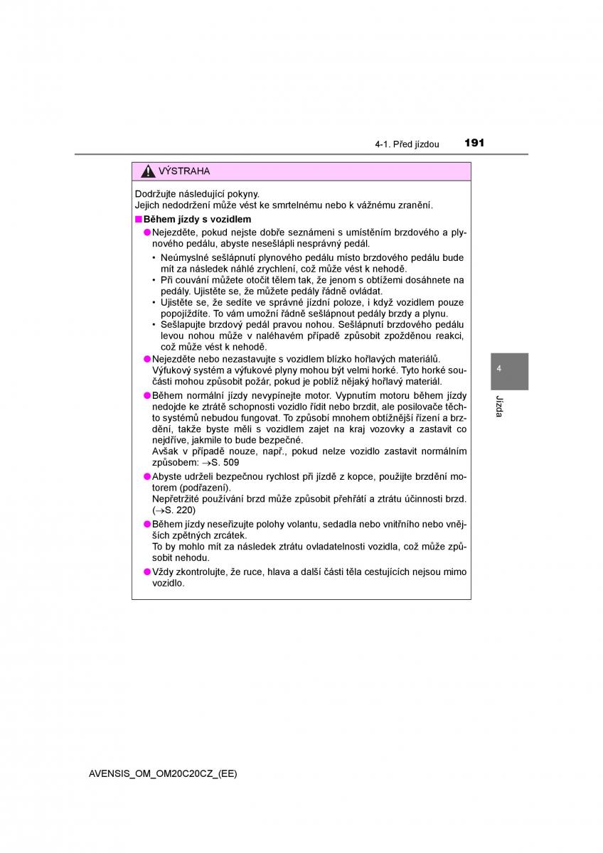 Toyota Avensis IV 4 navod k obsludze / page 191