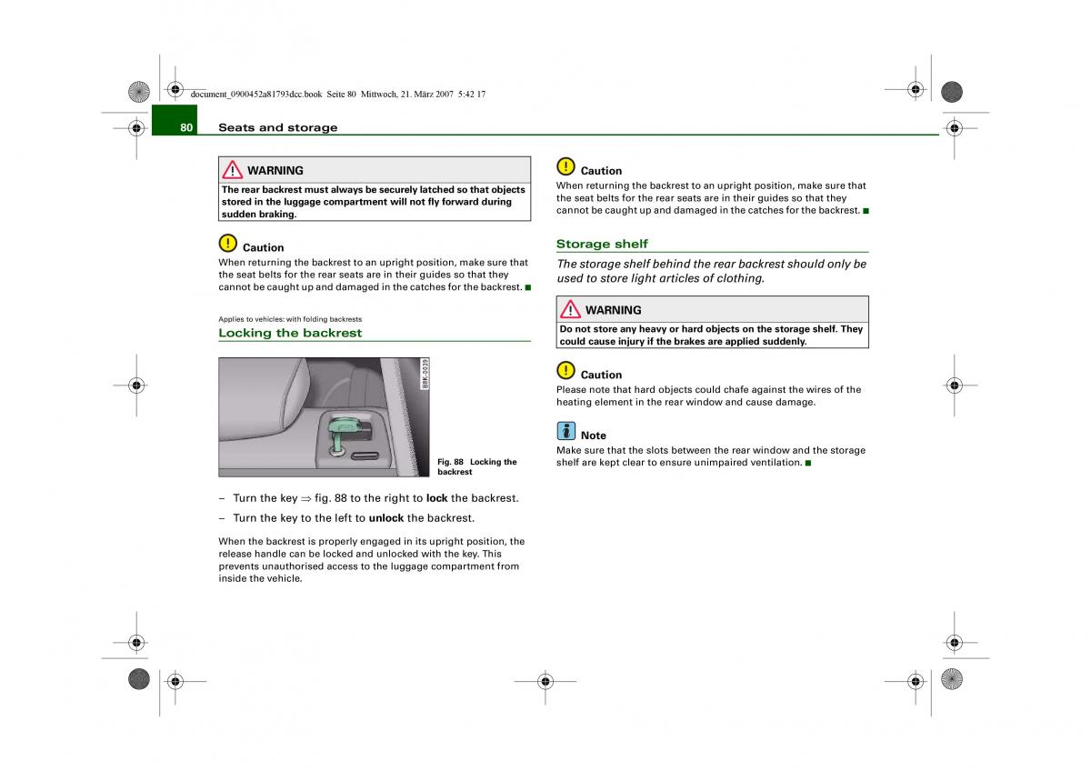 Audi S5 A5 owners manual / page 82