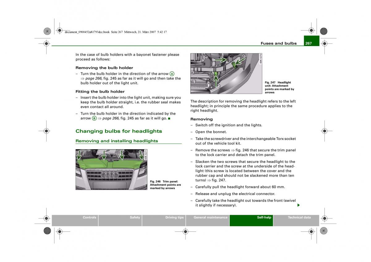 Audi S5 A5 owners manual / page 269