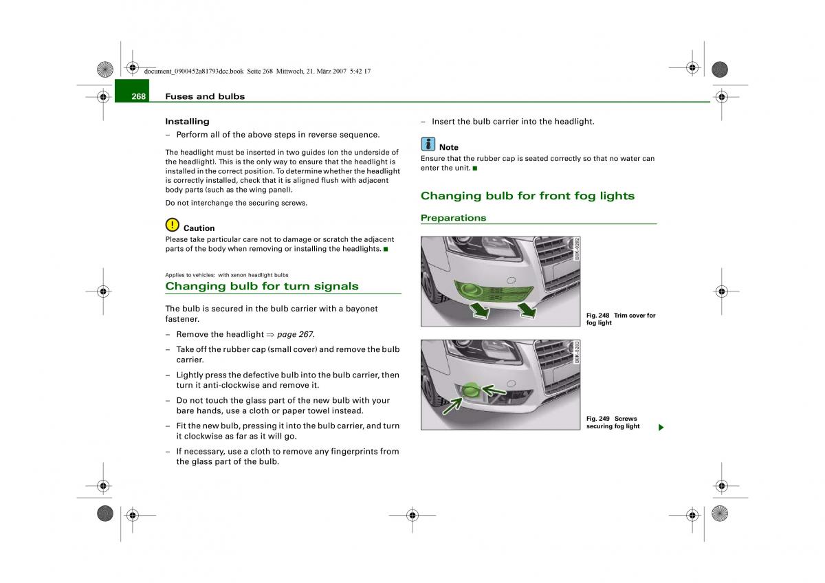 Audi S5 A5 owners manual / page 270