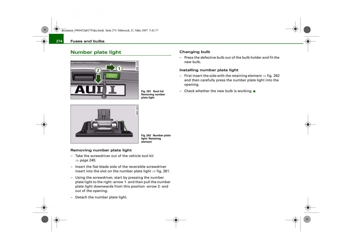 Audi S5 A5 owners manual / page 276