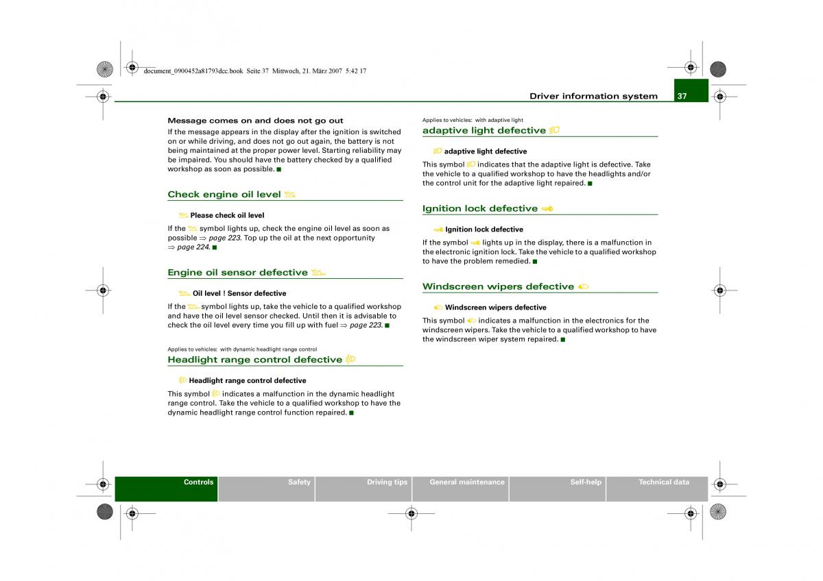 Audi S5 A5 owners manual / page 39