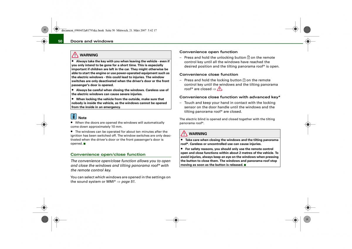 Audi S5 A5 owners manual / page 52