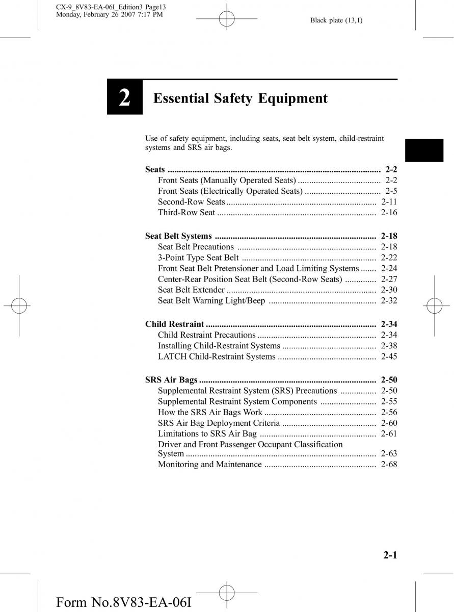 manual  Mazda CX 9 owners manual / page 13