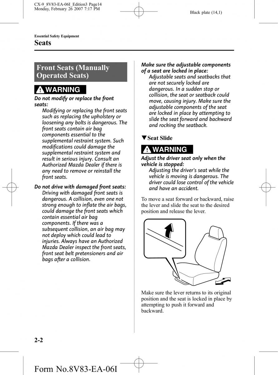 Mazda CX 9 owners manual / page 14