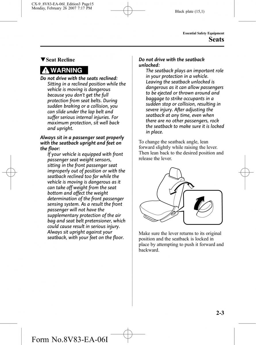 manual  Mazda CX 9 owners manual / page 15
