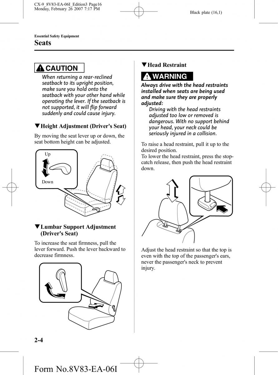 manual  Mazda CX 9 owners manual / page 16