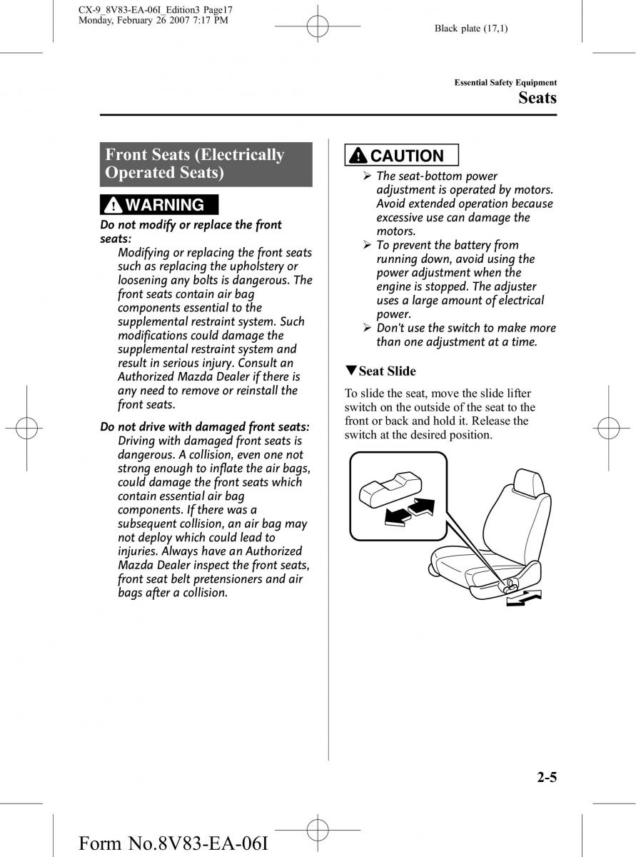 Mazda CX 9 owners manual / page 17