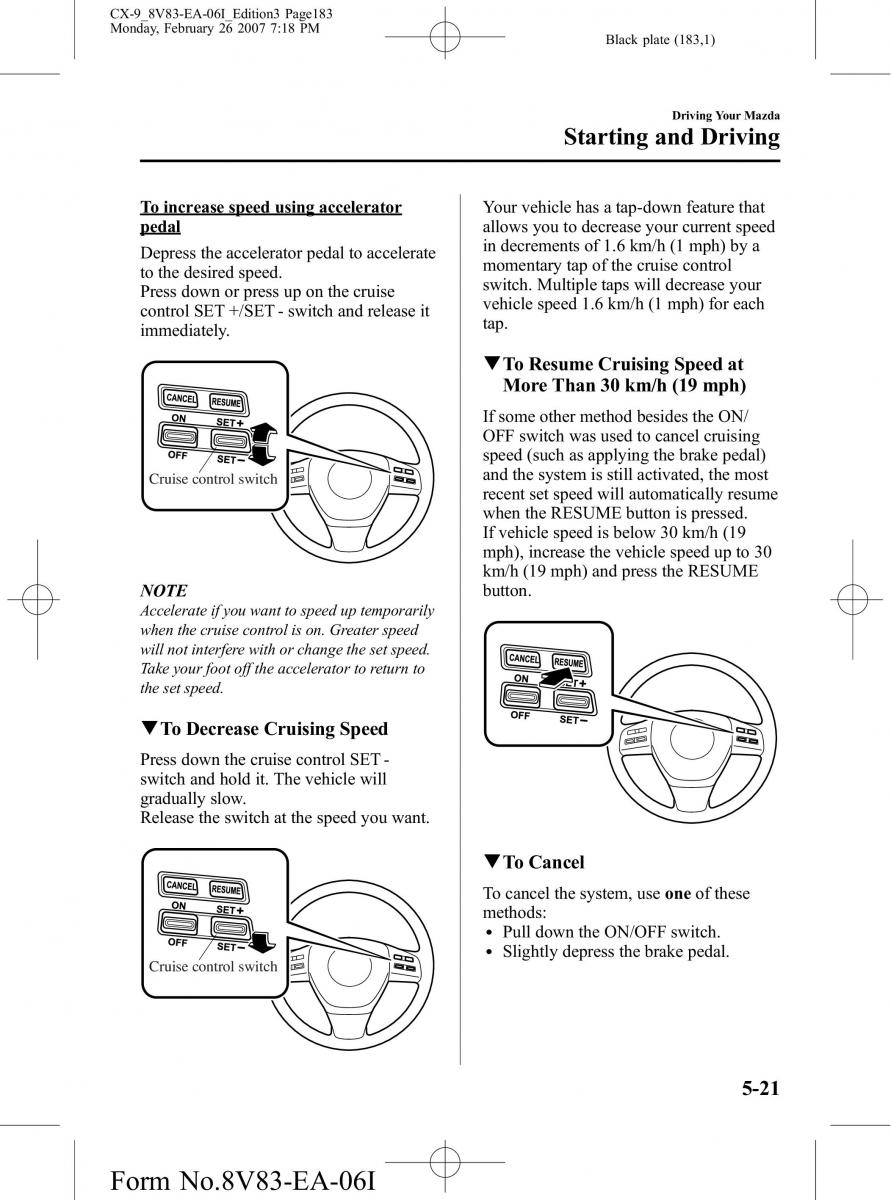 Mazda CX 9 owners manual / page 183