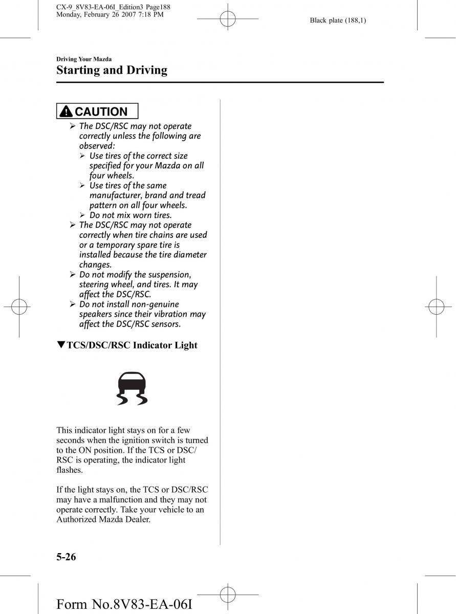 Mazda CX 9 owners manual / page 188