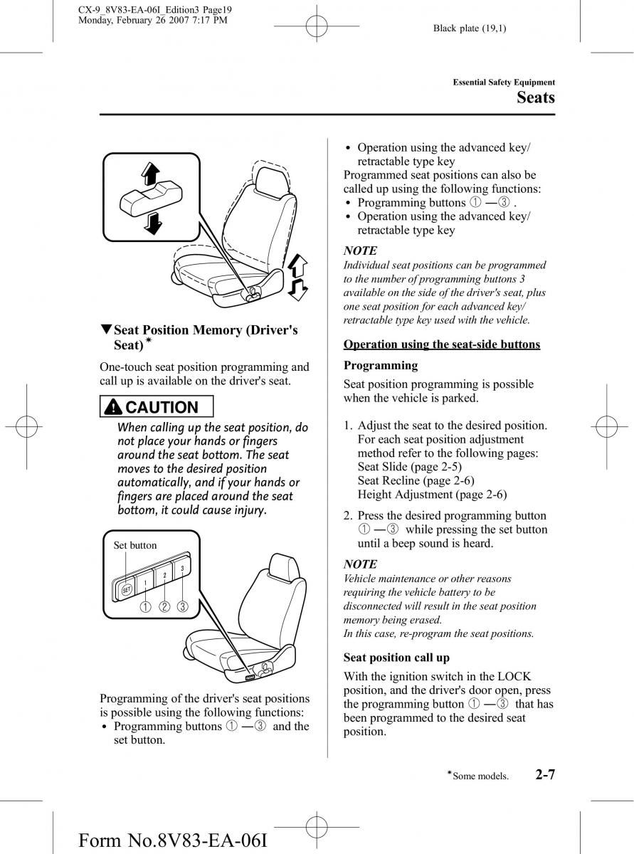 Mazda CX 9 owners manual / page 19