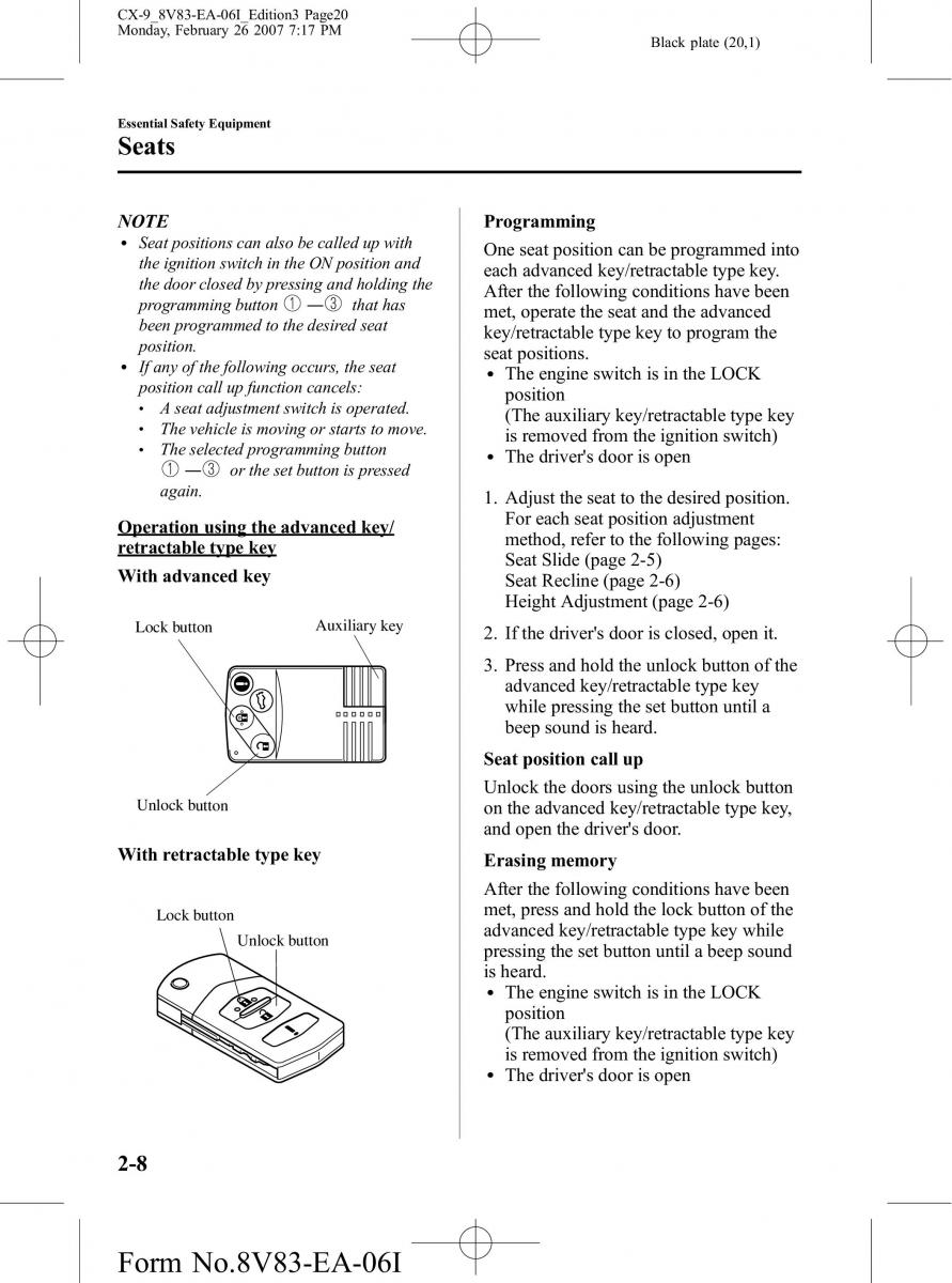 Mazda CX 9 owners manual / page 20