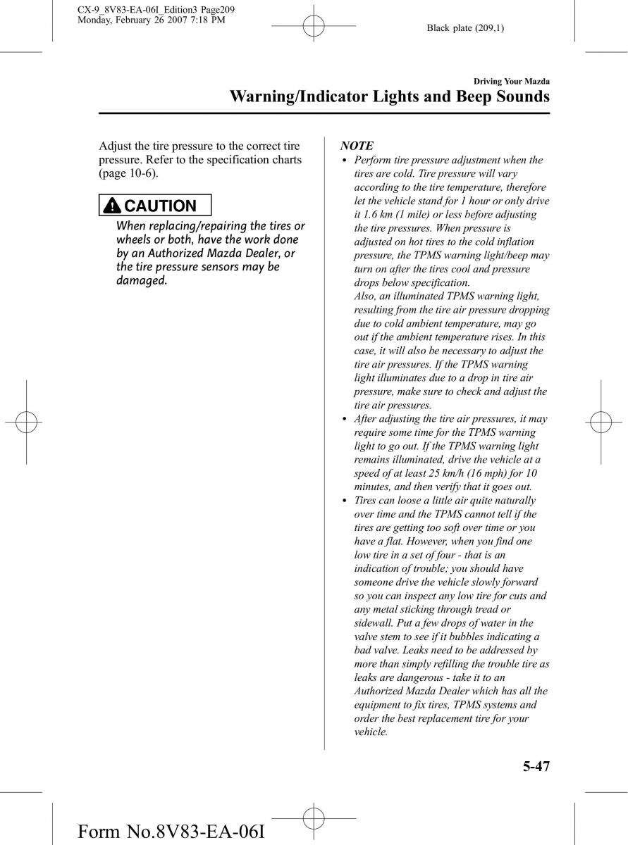Mazda CX 9 owners manual / page 209