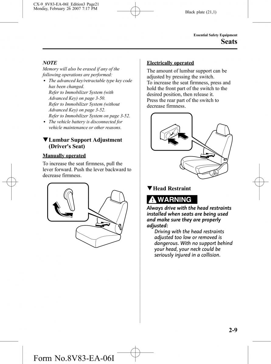 manual  Mazda CX 9 owners manual / page 21