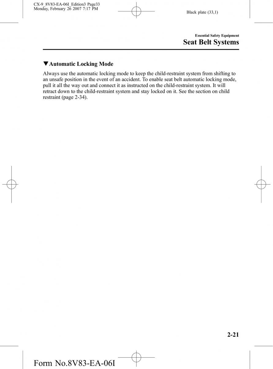 Mazda CX 9 owners manual / page 33