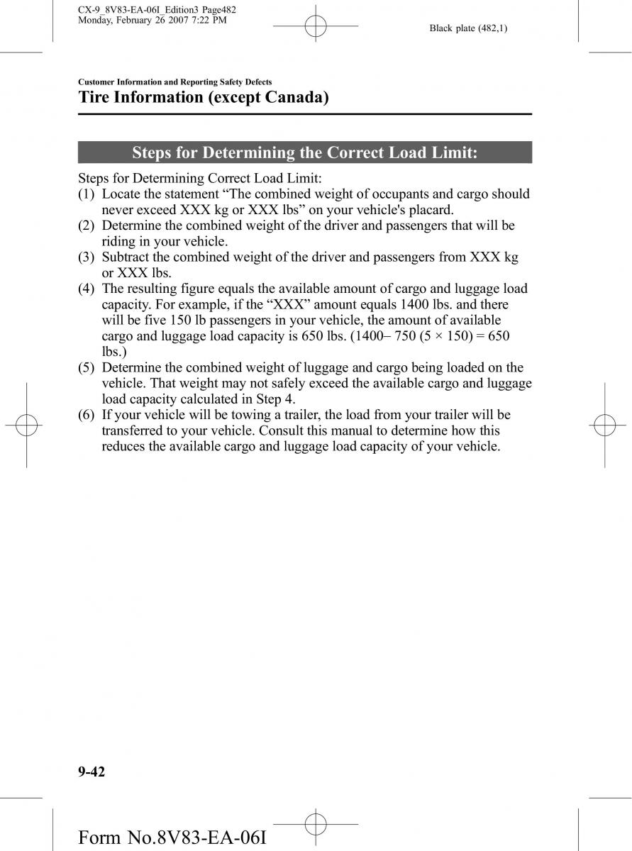 Mazda CX 9 owners manual / page 482