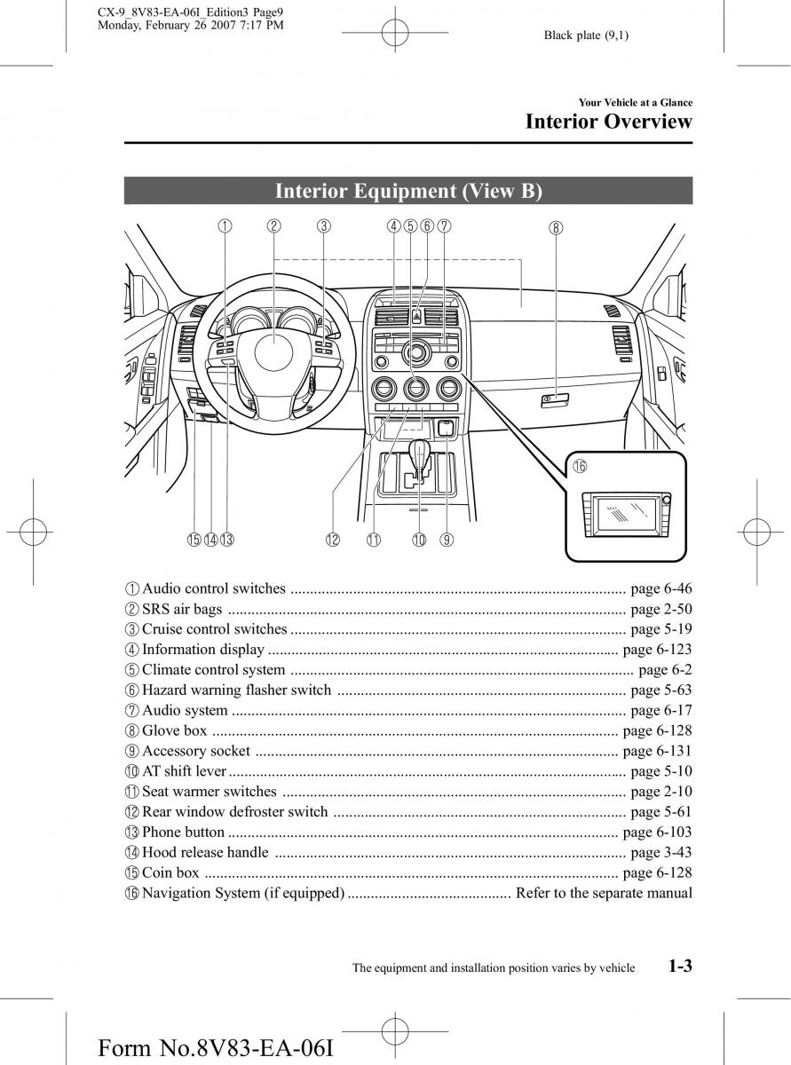 Mazda CX 9 owners manual / page 9