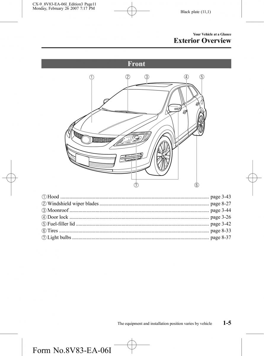 manual  Mazda CX 9 owners manual / page 11