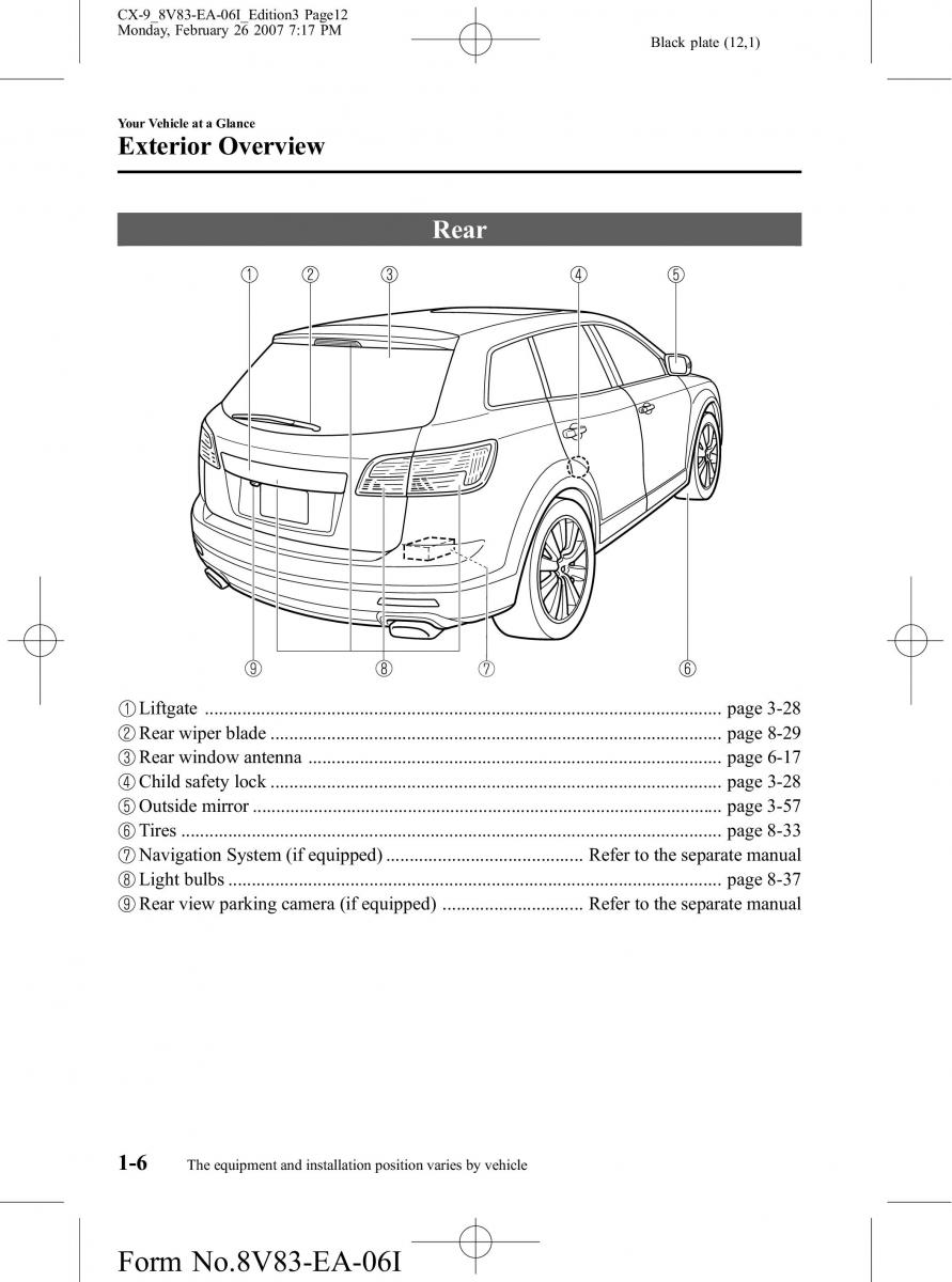 Mazda CX 9 owners manual / page 12